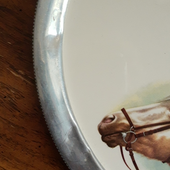Silver Rimmed Plate With Horse Images Shabby Chic - Picture 7 of 8